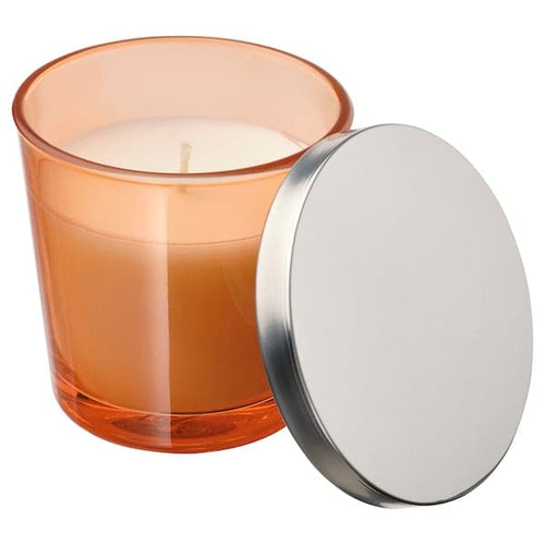 ASPSKOG - Scented candle in glass with lid, Spiced pumpkin/orange, 25 hr