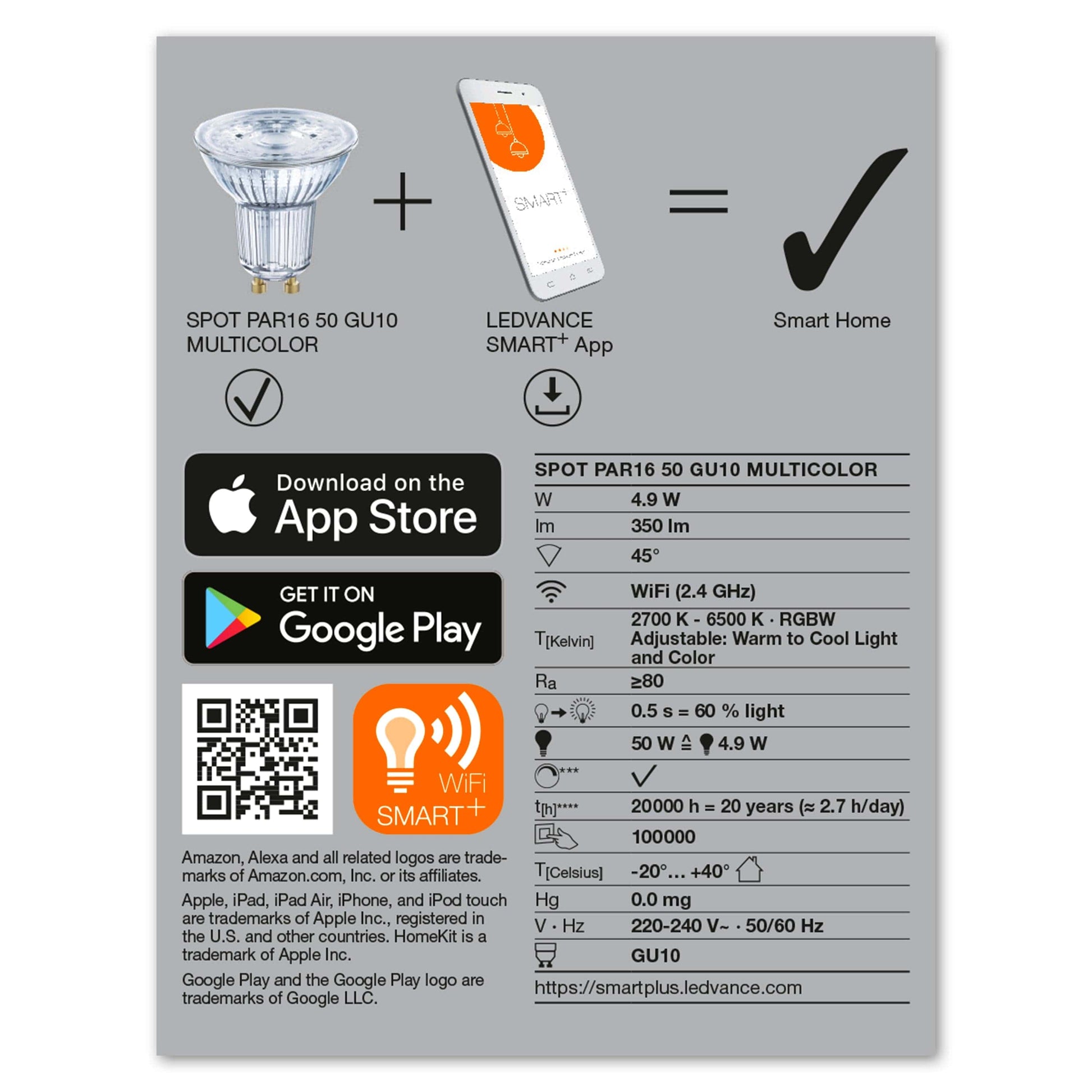 LED BULB SMART GU10=50W RGBW