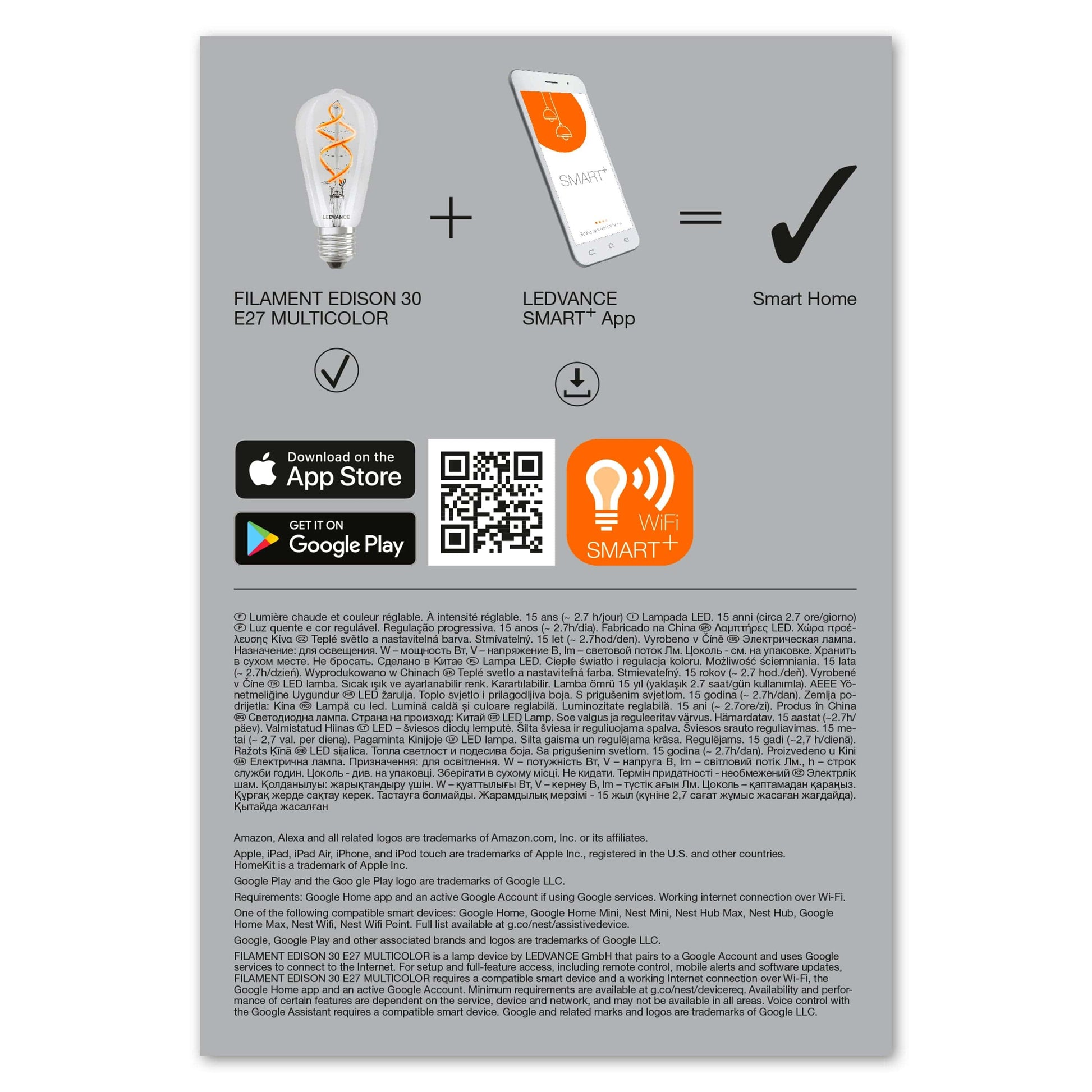 LED BULB SMART E27=30W EDISON TRANSPARENT RGBW