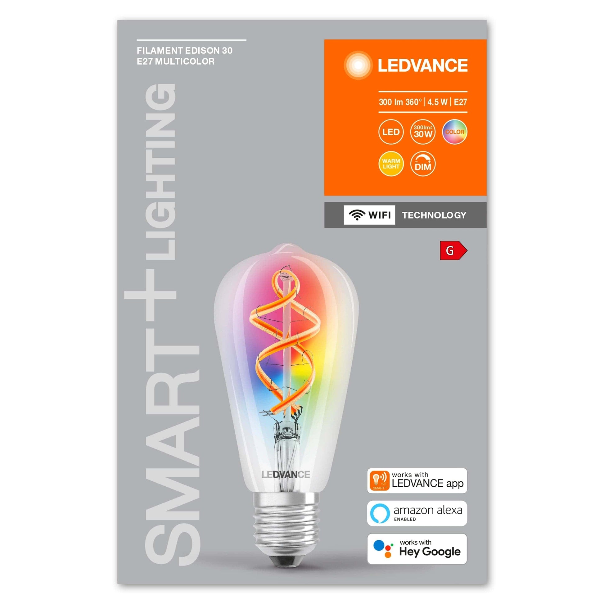 LED BULB SMART E27=30W EDISON TRANSPARENT RGBW