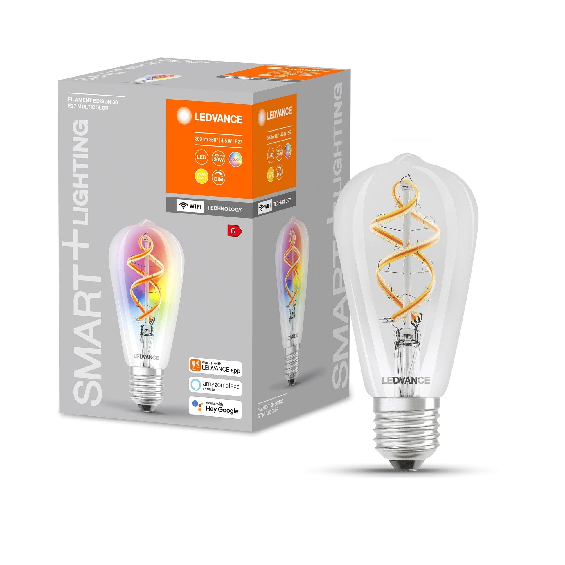 LED BULB SMART E27=30W EDISON TRANSPARENT RGBW