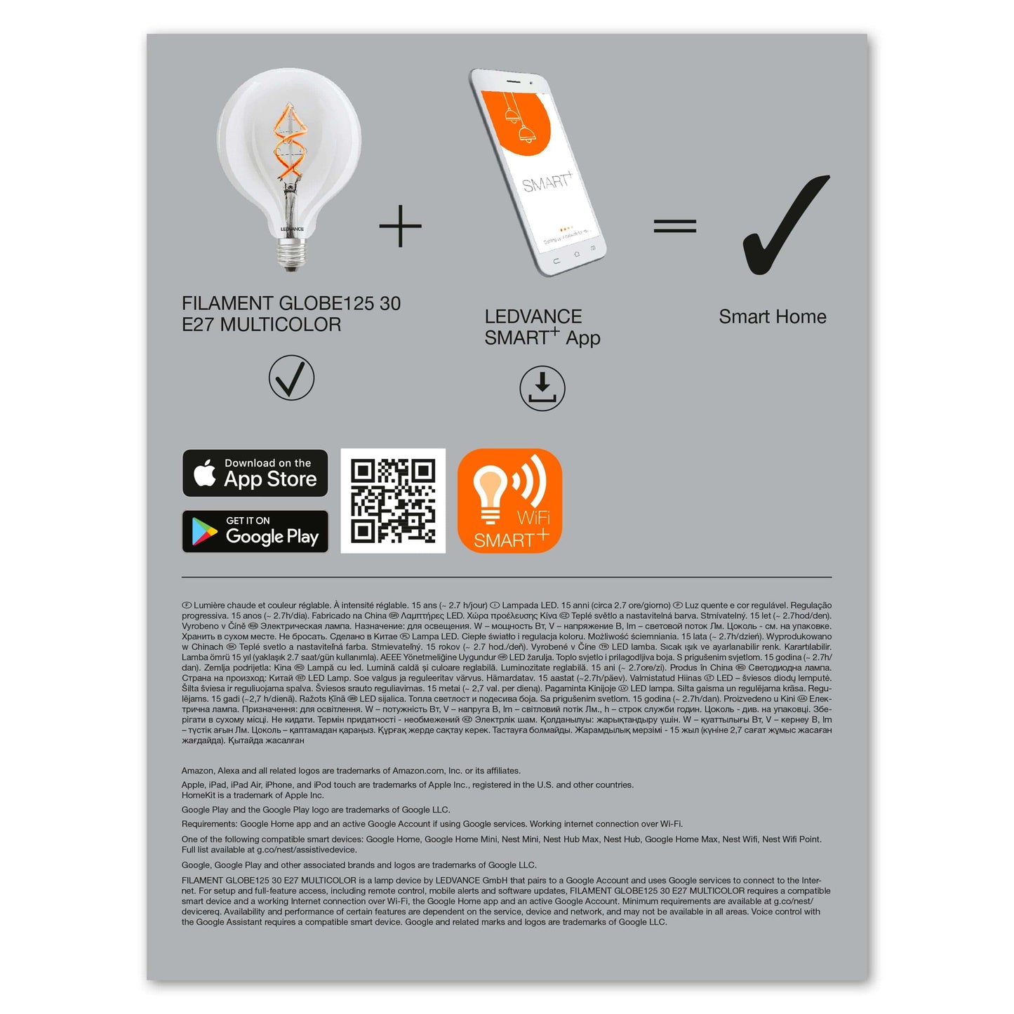 Bricocenter LED BULB SMART E27=30W GLOBE TRANSPARENT RGBW