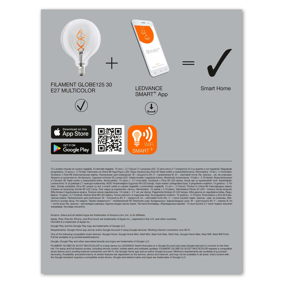 Bricocenter LED BULB SMART E27=30W GLOBE TRANSPARENT RGBW