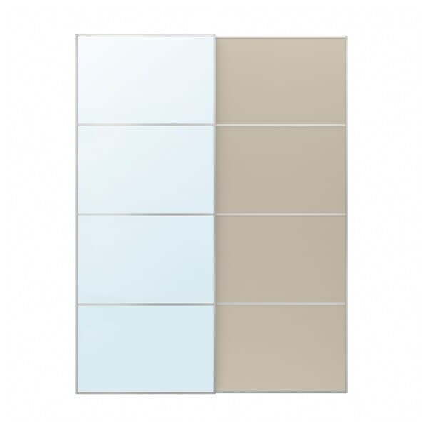 AULI / MEHAMN - Pair of sliding doors, aluminium mirror glass/double sided beige, 150x201 cm - best price from Maltashopper.com 19436851