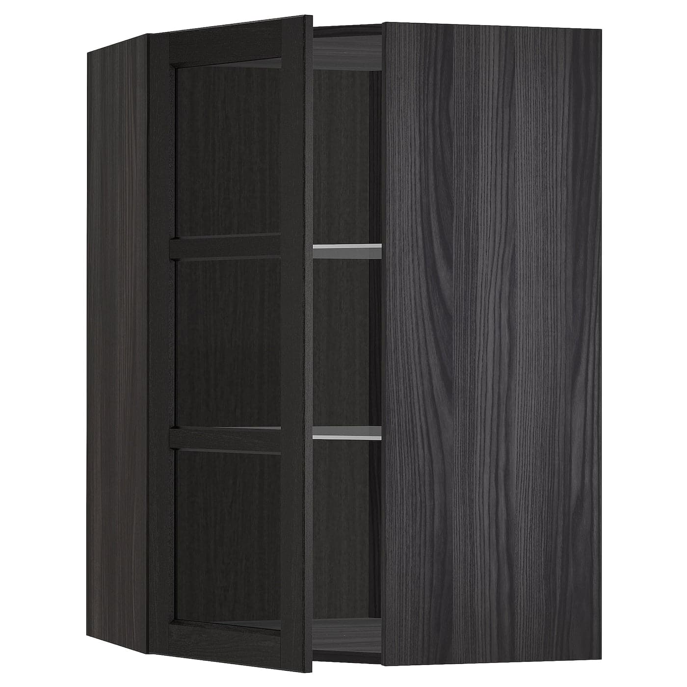 METOD - Corner wall cab w shelves/glass dr, white/Lerhyttan black stained , - best price from Maltashopper.com 09257576