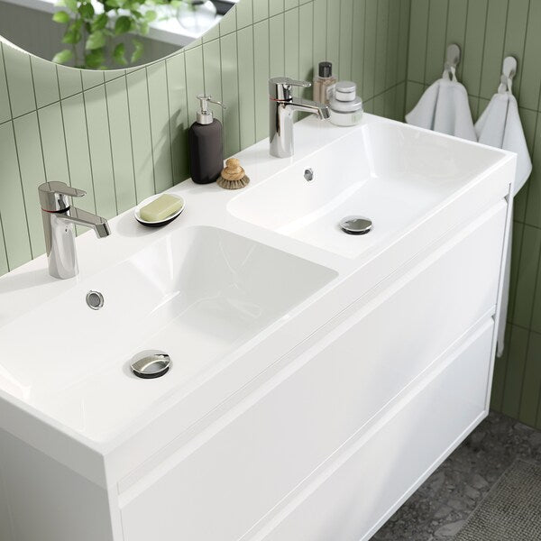 BACKSJÖN - Double washbasin with siphon, white,120x48 cm - best price from Maltashopper.com 19516763