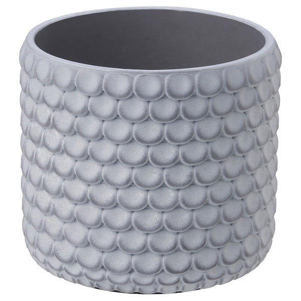 BÄCKDRÅG - Plant pot, fish scale patterned/white grey, 12 cm