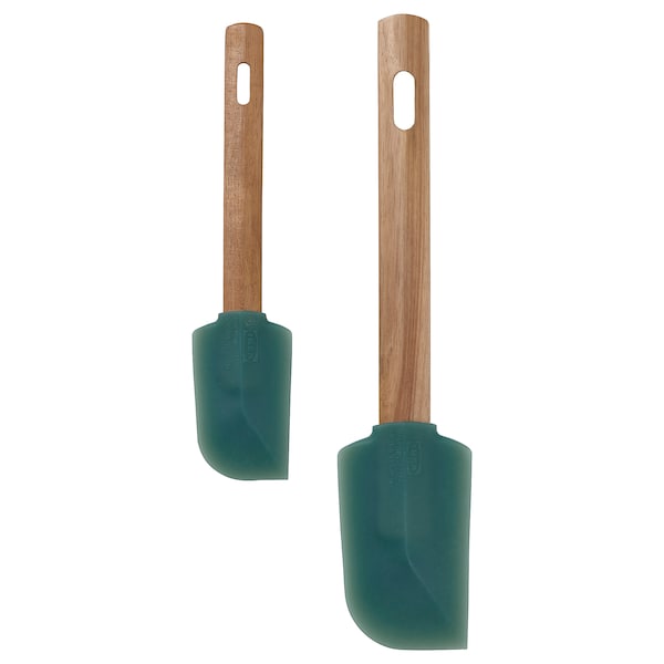 BÄCKRÖDING - Spatula, set of 2, wood/dark grey-green