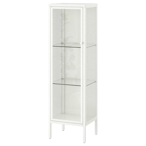 BAGGEBO - Cabinet with glass doors, metal/white, 34x30x116 cm