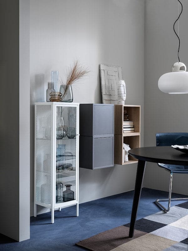BAGGEBO - Cabinet with glass doors, metal/white, 34x30x116 cm - best price from Maltashopper.com 80502998