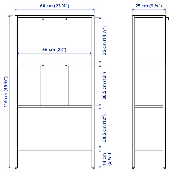 BAGGEBO - Shelving unit, metal/white, 60x25x116 cm - best price from Maltashopper.com 50481172