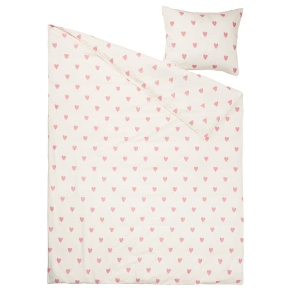 BARNDRÖM - Duvet cover and pillowcase, heart pattern white/pink, 150x200/50x80 cm - best price from Maltashopper.com 00504369