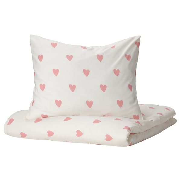 BARNDRÖM - Duvet cover and pillowcase, heart pattern white/pink, 150x200/50x80 cm - best price from Maltashopper.com 00504369