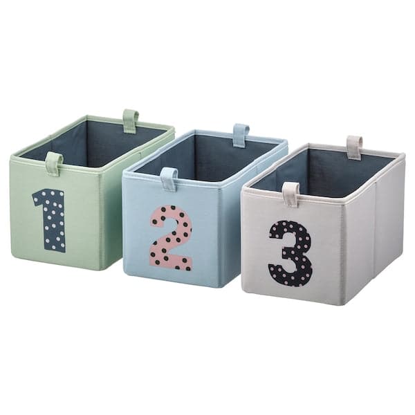 BARNDRÖM - Box, set of 3, green blue/beige, 17x27x17 cm