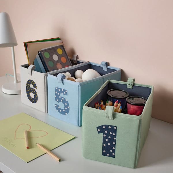 BARNDRÖM - Box, set of 3, green blue/beige, 17x27x17 cm - best price from Maltashopper.com 10560623