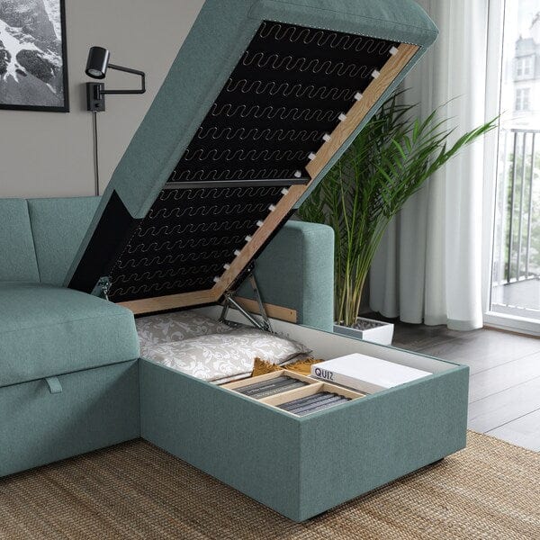 Ikea BÅRSLÖV - 3-seater sofa bed/chaise-longue, Tibbleby light grey-turquoise