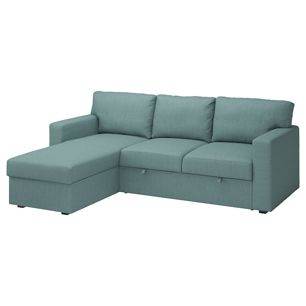 BÅRSLÖV - 3-seater sofa bed/chaise-longue, Tibbleby light grey-turquoise - best price from Maltashopper.com 80530816