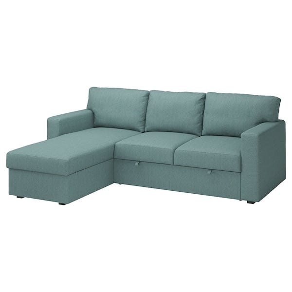 Ikea BÅRSLÖV - 3-seater sofa bed/chaise-longue, Tibbleby light grey-turquoise