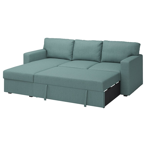 BÅRSLÖV - 3-seater sofa bed/chaise-longue, Tibbleby light grey-turquoise - best price from Maltashopper.com 80530816