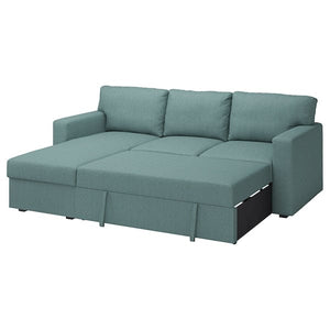 Ikea BÅRSLÖV - 3-seater sofa bed/chaise-longue, Tibbleby light grey-turquoise