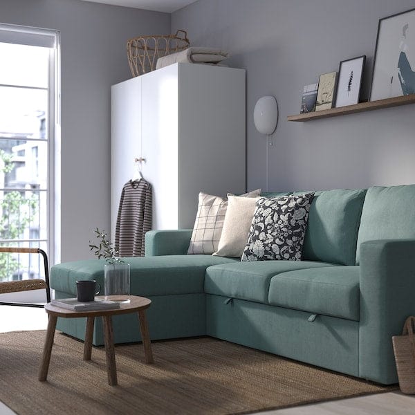 Ikea BÅRSLÖV - 3-seater sofa bed/chaise-longue, Tibbleby light grey-turquoise