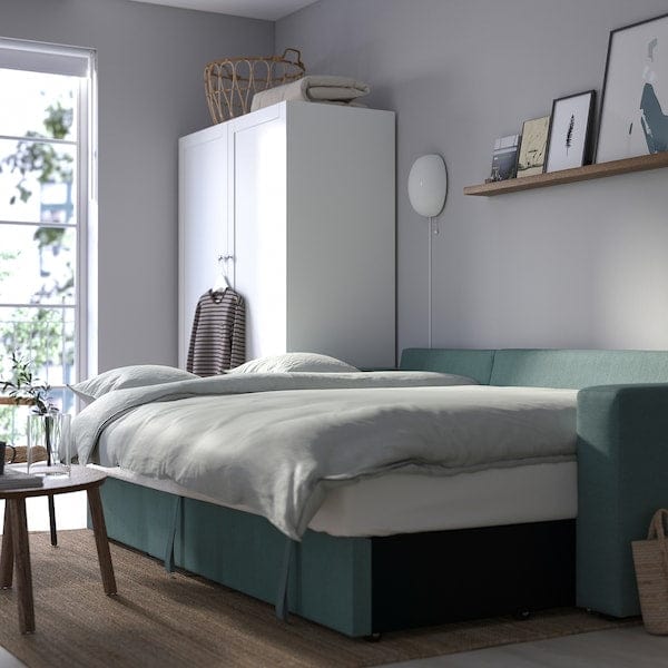 Ikea BÅRSLÖV - 3-seater sofa bed/chaise-longue, Tibbleby light grey-turquoise
