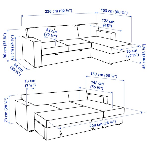 Ikea BÅRSLÖV - 3-seater sofa bed/chaise-longue, Tibbleby light grey-turquoise
