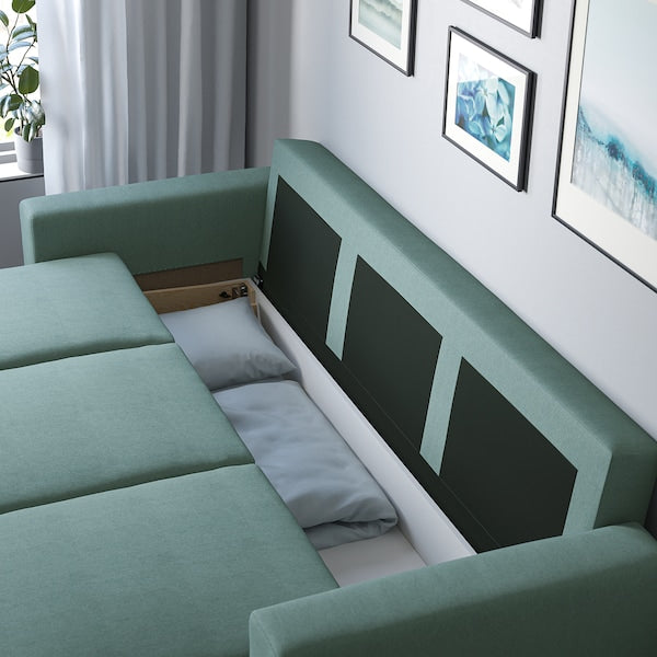 BÅRSLÖV - 3-seater sofa bed, Tibbleby light grey-turquoise