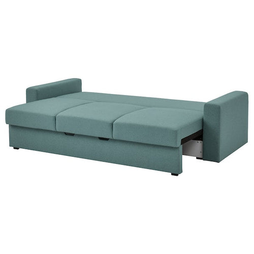 BÅRSLÖV - 3-seater sofa bed, Tibbleby light grey-turquoise