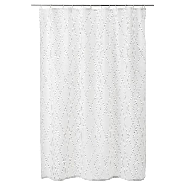 BASTSJÖN - Shower curtain, white yellow/lilac, 180x200 cm