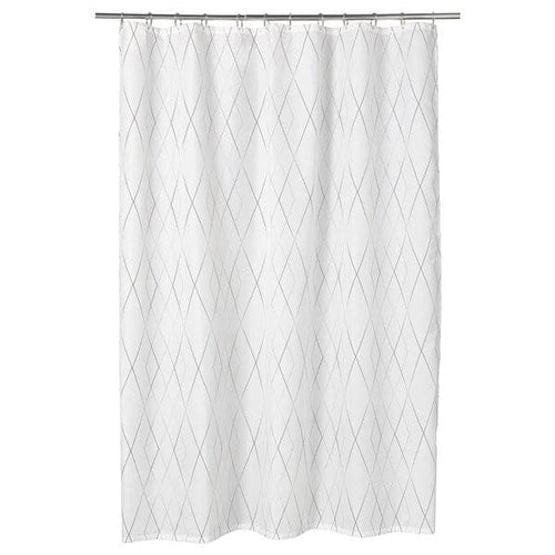 BASTSJÖN - Shower curtain, white/grey/beige, 180x200cm