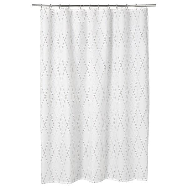 BASTSJÖN - Shower curtain, white/grey/beige, 180x200cm