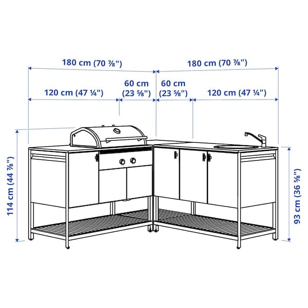 Ikea BÅTSKÄR - Kitchen ester/BBQ carbon/elem lavel, dark grey,180x180 cm