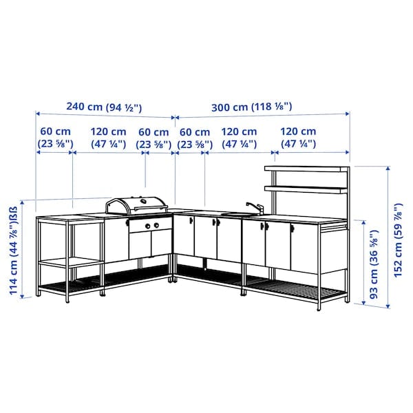 Ikea BÅTSKÄR - Kitchen ester/BBQ carbon/elem lavel, dark grey,240x300 cm