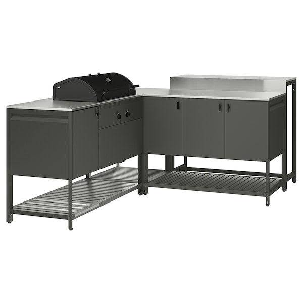 BÅTSKÄR - Kitchen ester/BBQ carbon/bar table, dark grey,220x180 cm