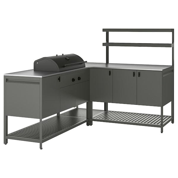 BÅTSKÄR - Outdoor kitchen/barbecue charcoal, dark grey,180x180x152 cm