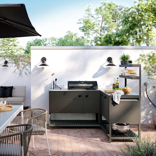 Ikea BÅTSKÄR - Outdoor kitchen/barbecue charcoal, dark grey,180x180x152 cm