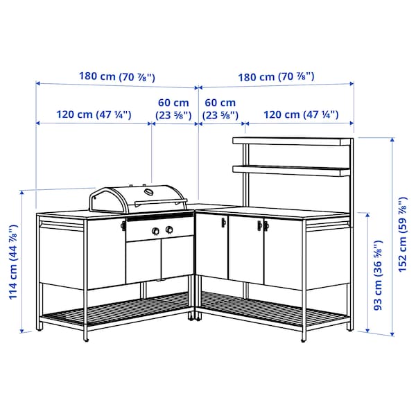 Ikea BÅTSKÄR - Outdoor kitchen/barbecue charcoal, dark grey,180x180x152 cm