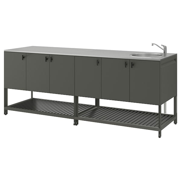 BÅTSKÄR - Outdoor kitchen with sink element, dark grey,240x60 cm