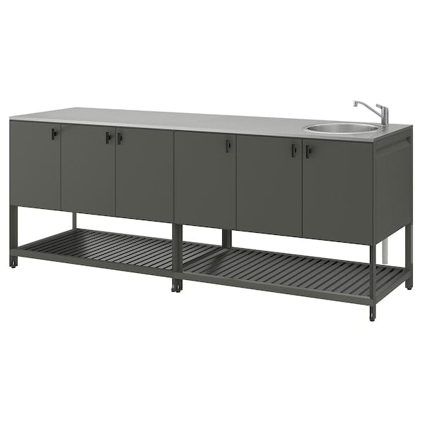 Ikea BÅTSKÄR - Outdoor kitchen with sink element, dark grey,240x60 cm