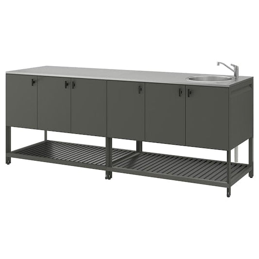 Ikea BÅTSKÄR - Outdoor kitchen with sink element, dark grey,240x60 cm