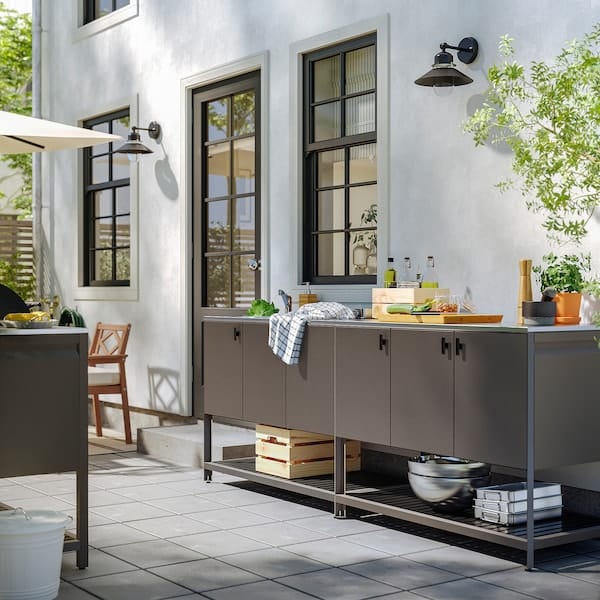 Ikea BÅTSKÄR - Outdoor kitchen with sink element, dark grey,240x60 cm