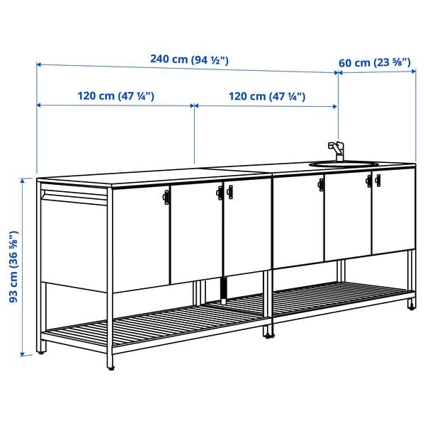 Ikea BÅTSKÄR - Outdoor kitchen with sink element, dark grey,240x60 cm