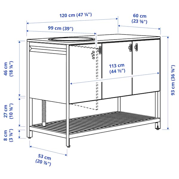Ikea BÅTSKÄR - Unit for sink, outdoor/dark grey, 120x60 cm