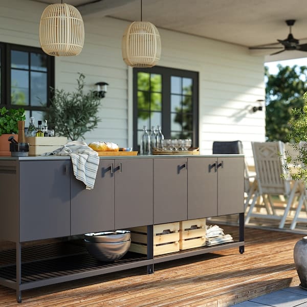 BÅTSKÄR - Outdoor kitchen island, outdoor/dark grey,240x120 cm - best price from Maltashopper.com 49547824