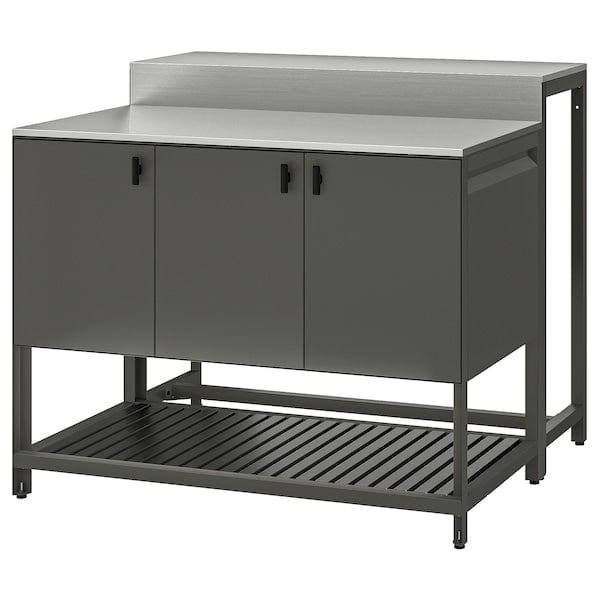 BÅTSKÄR - Outdoor kitchen island with bar table, dark grey,120x100 cm