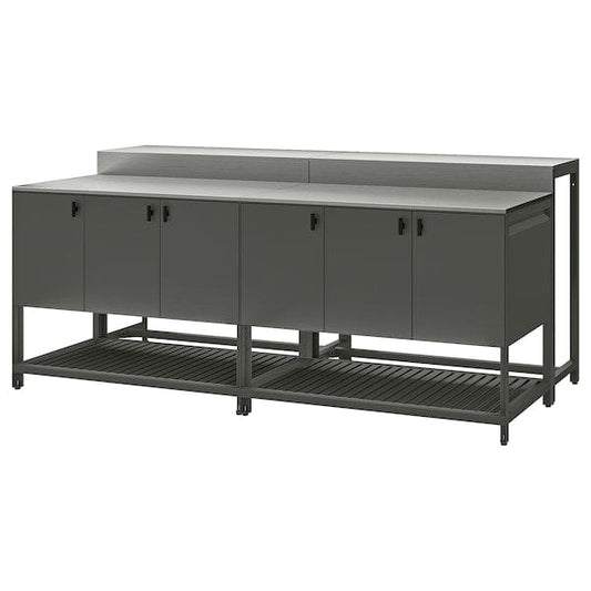 Ikea BÅTSKÄR - Outdoor kitchen island with bar table, dark grey,240x100 cm