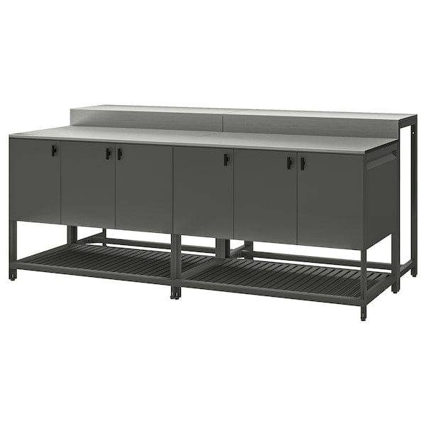 BÅTSKÄR - Outdoor kitchen island with bar table, dark grey,240x100 cm