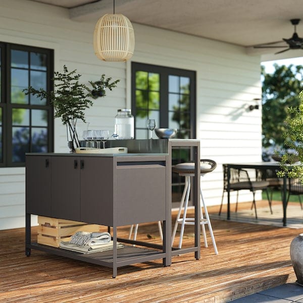Ikea BÅTSKÄR - Outdoor kitchen island with bar table, dark grey,120x100 cm