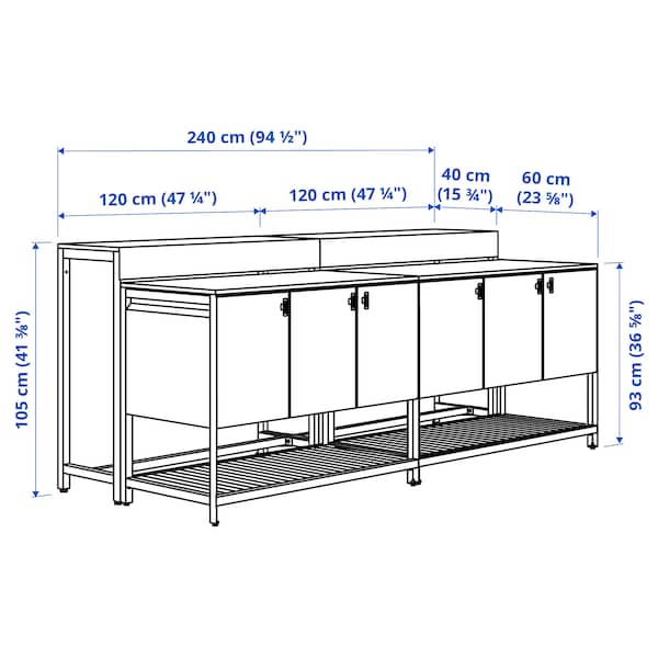 Ikea BÅTSKÄR - Outdoor kitchen island with bar table, dark grey,240x100 cm